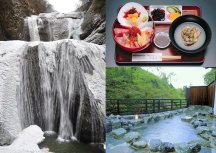冬のおとずれ！茨城の冬絶景！日本三大名瀑「袋田の滝」×自然の中の天然温泉「関所の湯」で温泉入浴＆海の幸を堪能！海鮮丼のご昼食♪