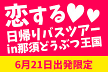 恋活イベント【男性・女性25歳～35歳限定】恋する那須どうぶつ王国！恋が始まる予感BBQ付日帰りバスツアー【新宿発／王国パスポート付き・滞在約5.5時間】
