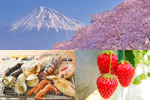桜舞う春のグルメ旅!富士山×桜の名所「龍巌淵」&贅沢なW食べ放題!“海鮮浜焼き食べ放題”&“いちご狩り食べ放題”